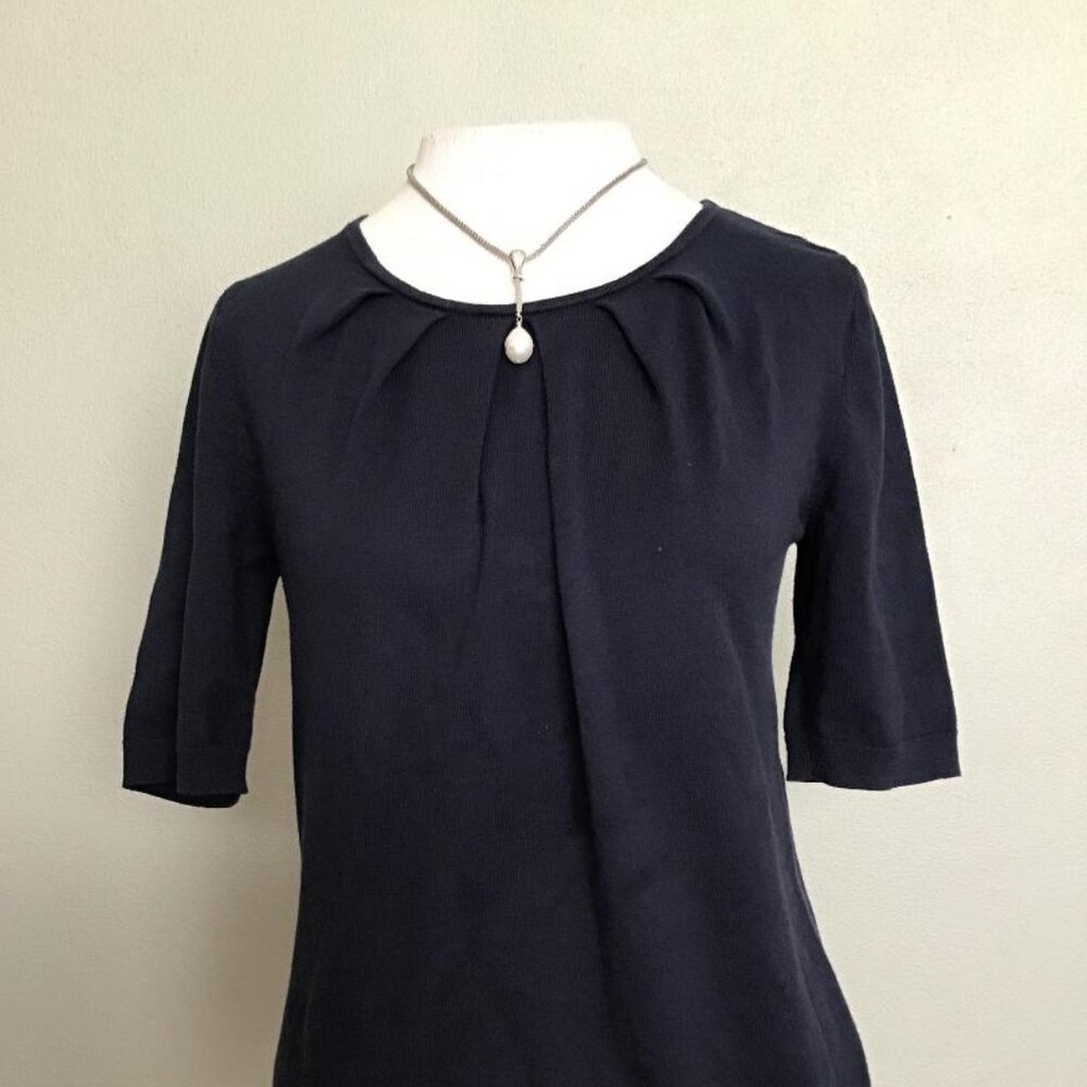 Ann Taylor Cotton Blend Navy Crew Neck Pullover Sweater Elbow Length Sleeves